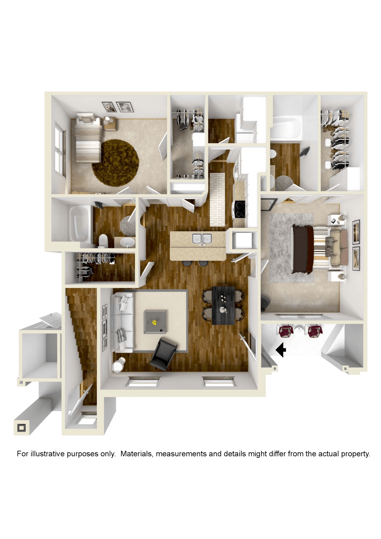 Floor plan for 2 beds, 2 baths, 1018 sqft